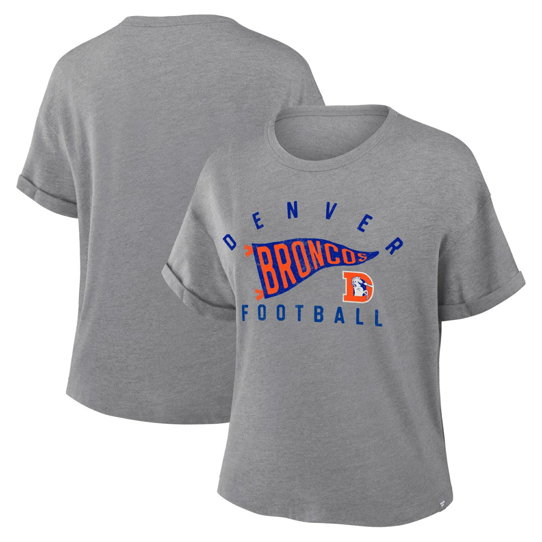 Denver Broncos Women's Pennant Wave Tribute Tri-Blend Boxy T-Shirt Heather Gray | Fanatics