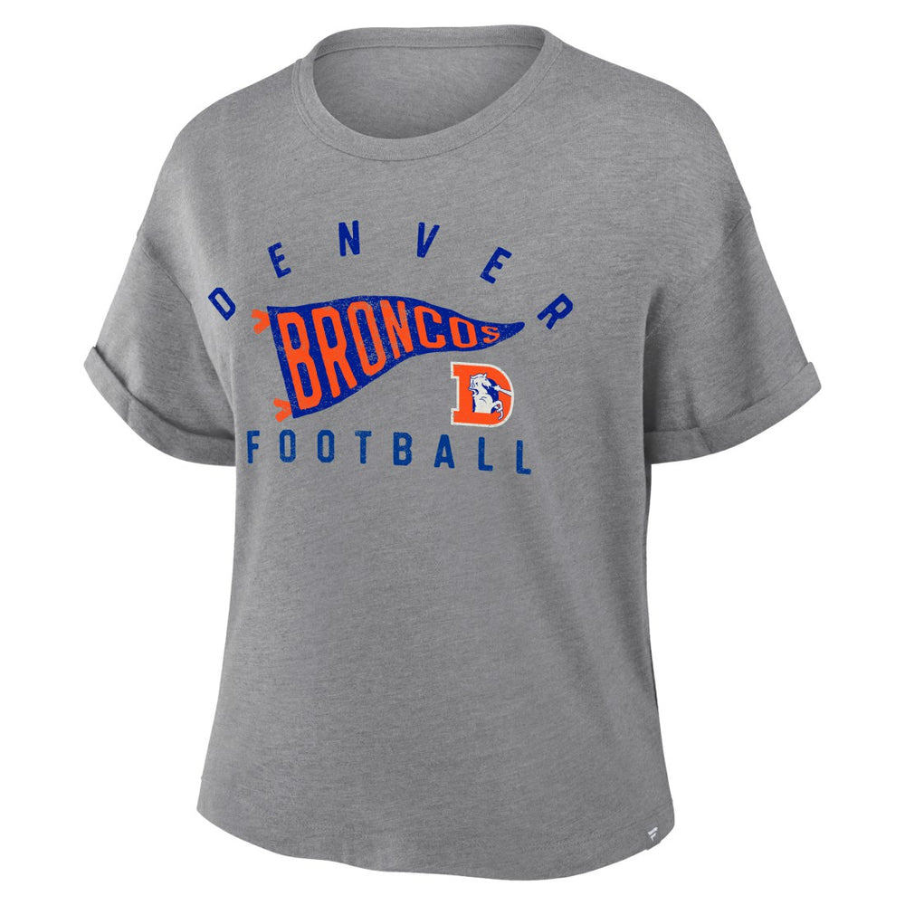 Denver Broncos Women's Pennant Wave Tribute Tri-Blend Boxy T-Shirt Heather Gray | Fanatics