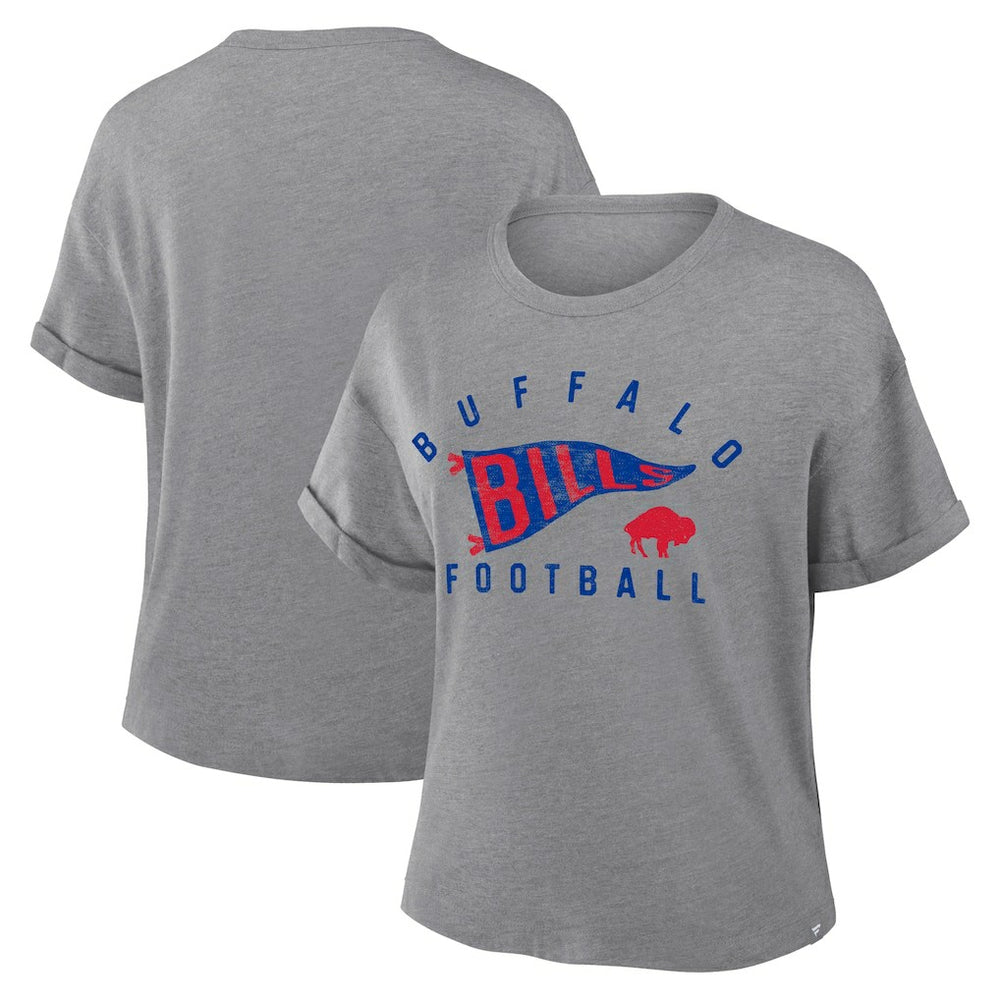 Buffalo Bills Women's Pennant Wave Tribute Tri-Blend Boxy T-Shirt Heather Gray | Fanatics