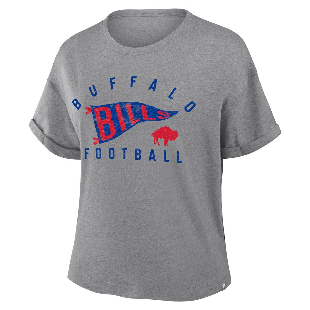 Buffalo Bills Women's Pennant Wave Tribute Tri-Blend Boxy T-Shirt Heather Gray | Fanatics
