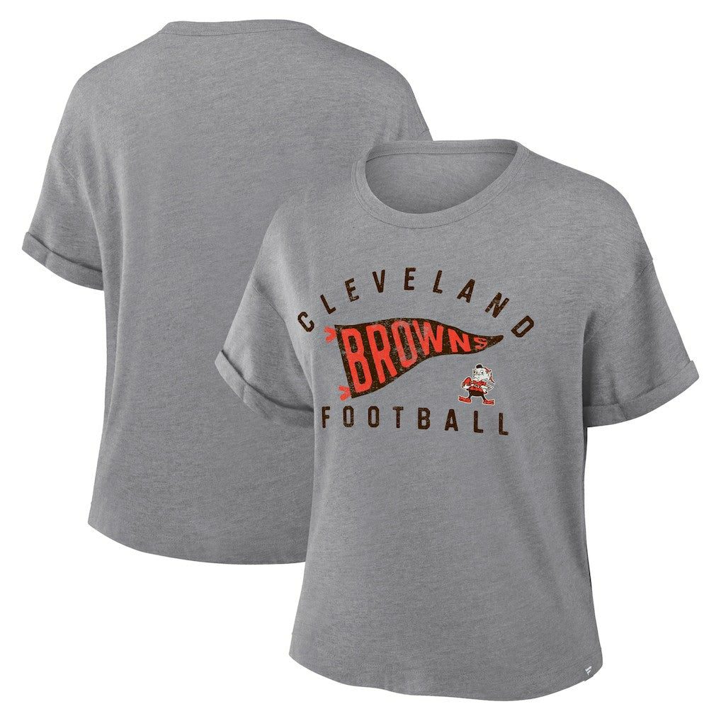 Cleveland Browns Women's Pennant Wave Tribute Tri-Blend Boxy T-Shirt Heather Gray | Fanatics