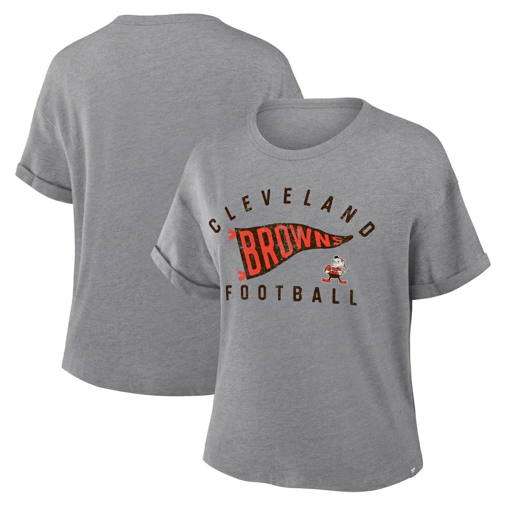 Cleveland Browns Women's Pennant Wave Tribute Tri-Blend Boxy T-Shirt Heather Gray | Fanatics