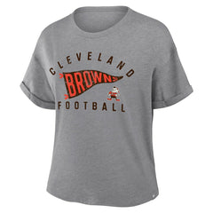 Cleveland Browns Women's Pennant Wave Tribute Tri-Blend Boxy T-Shirt Heather Gray | Fanatics