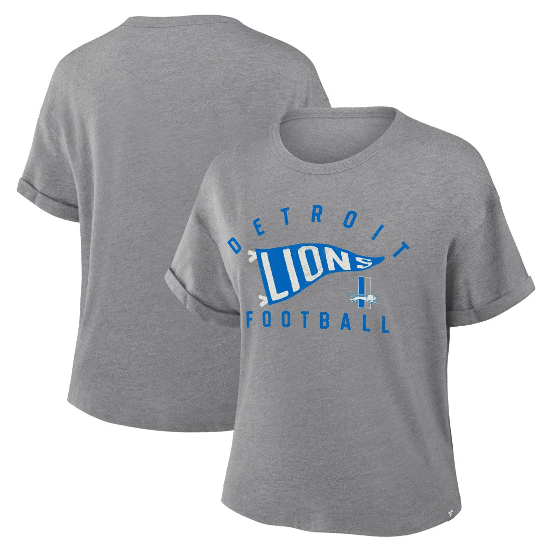 Detroit Lions Women's Pennant Wave Tribute Tri-Blend Boxy T-Shirt Heather Gray | Fanatics