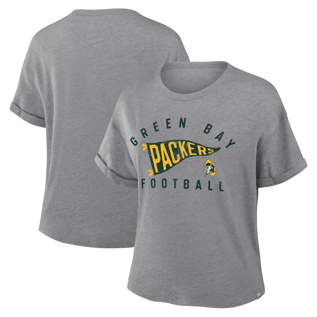 Green Bay Packers Women's Pennant Wave Tribute Tri-Blend Boxy T-Shirt Heather Gray | Fanatics