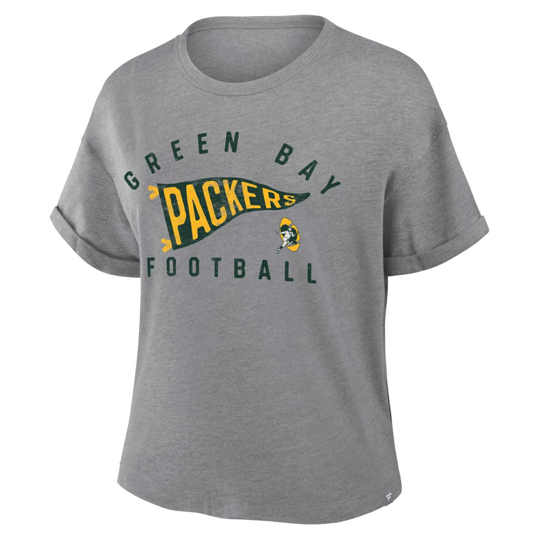 Green Bay Packers Women's Pennant Wave Tribute Tri-Blend Boxy T-Shirt Heather Gray | Fanatics
