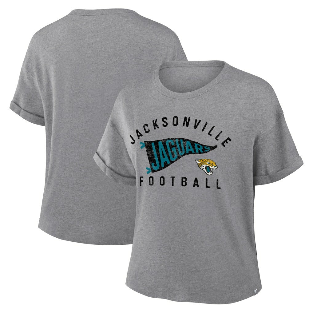 Jacksonville Jaguars Women's Pennant Wave Tribute Tri-Blend Boxy T-Shirt Heather Gray | Fanatics