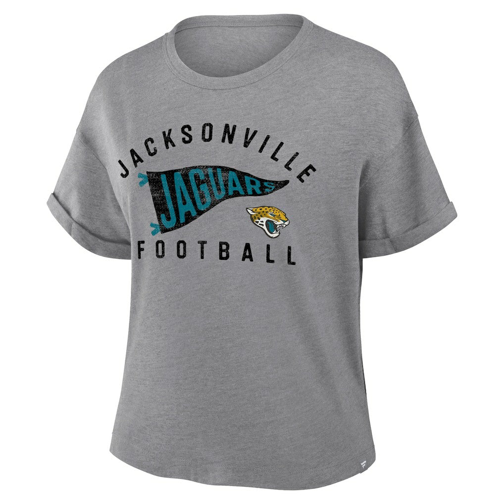 Jacksonville Jaguars Women's Pennant Wave Tribute Tri-Blend Boxy T-Shirt Heather Gray | Fanatics