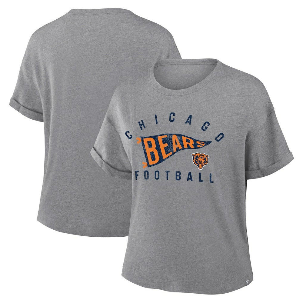 Chicago Bears Women's Pennant Wave Tribute Tri-Blend Boxy T-Shirt Heather Gray | Fanatics