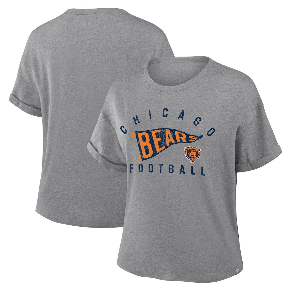 Chicago Bears Women's Pennant Wave Tribute Tri-Blend Boxy T-Shirt Heather Gray | Fanatics