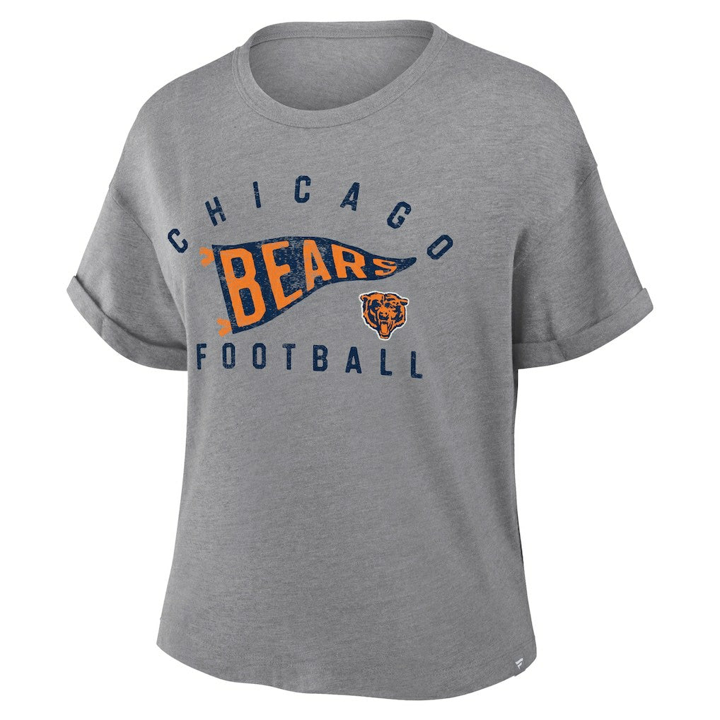 Chicago Bears Women's Pennant Wave Tribute Tri-Blend Boxy T-Shirt Heather Gray | Fanatics