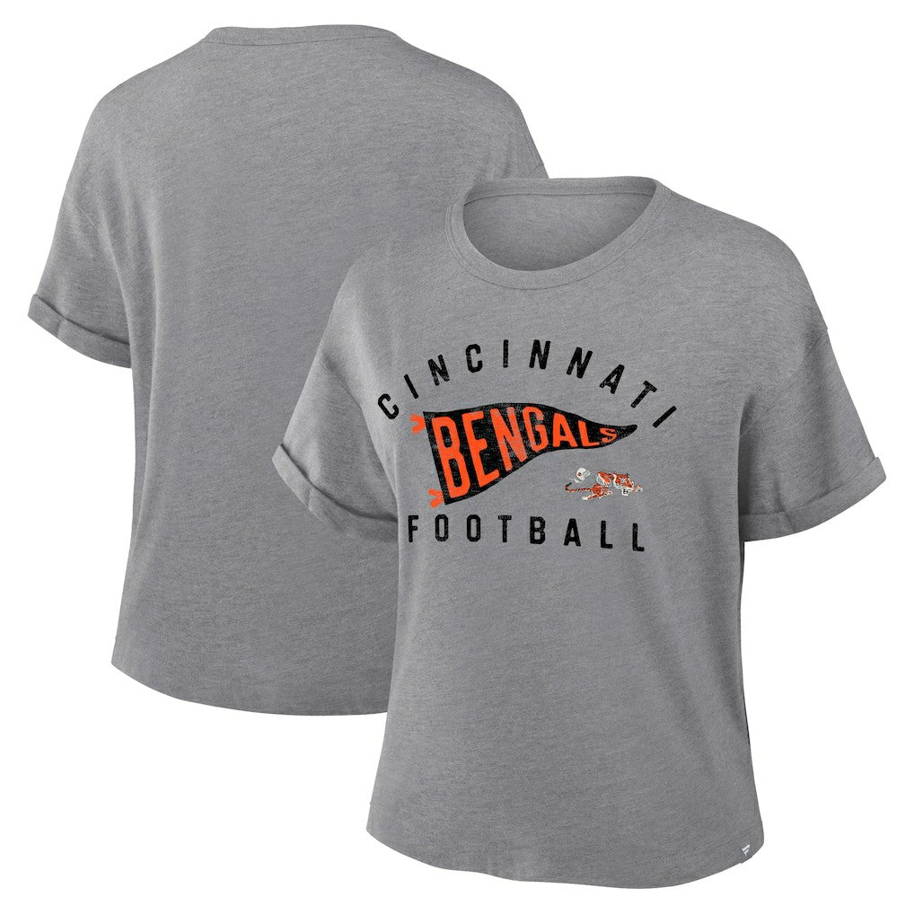 Cincinnati Bengals Women's Pennant Wave Tribute Tri-Blend Boxy T-Shirt Heather Gray | Fanatics