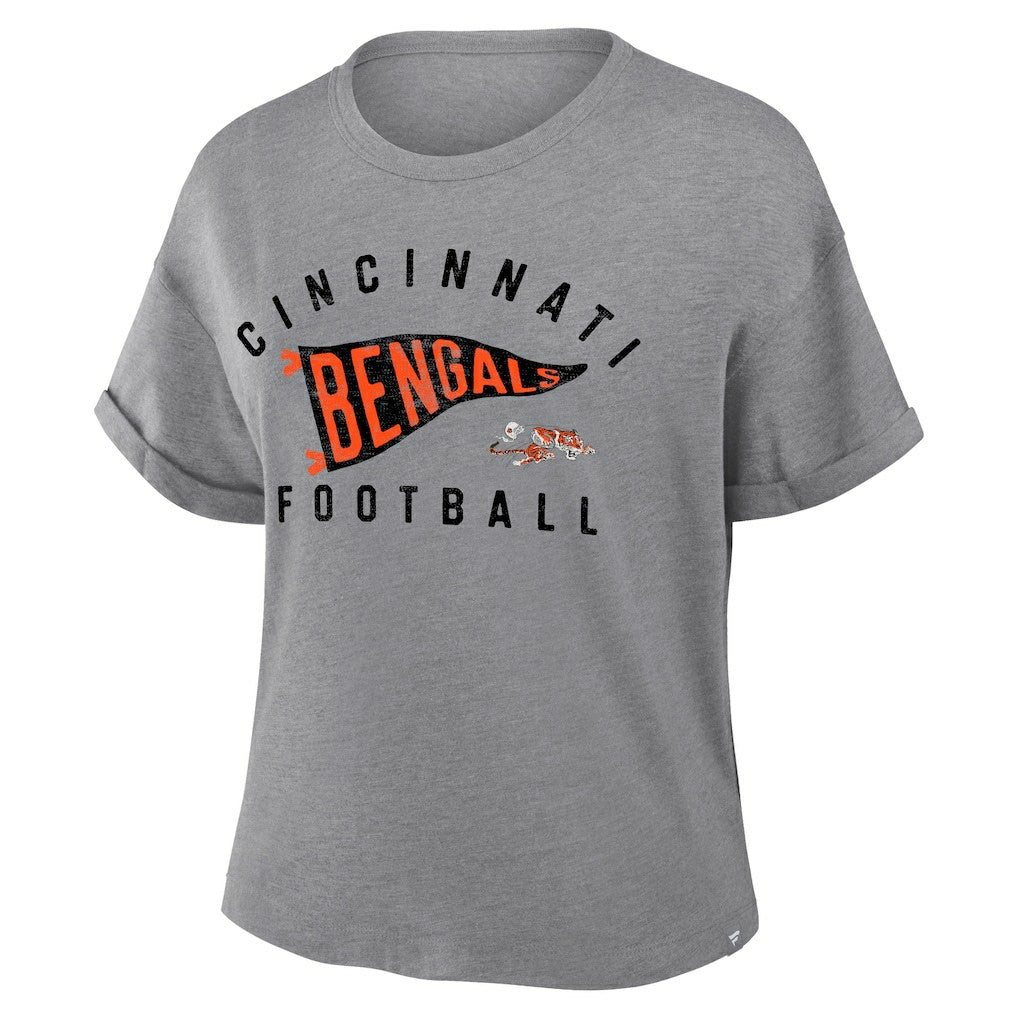 Cincinnati Bengals Women's Pennant Wave Tribute Tri-Blend Boxy T-Shirt Heather Gray | Fanatics