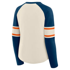 Chicago Bears Women's Hometown Gridiron Hero Raglan Lace-Up V-Neck Long Sleeve T-Shirt Cream/Navy | Fanatics