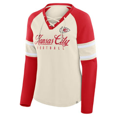 Kansas City Chiefs Women's Hometown Gridiron Hero Raglan Lace-Up V-Neck Long Sleeve T-Shirt Cream/Red | Fanatics