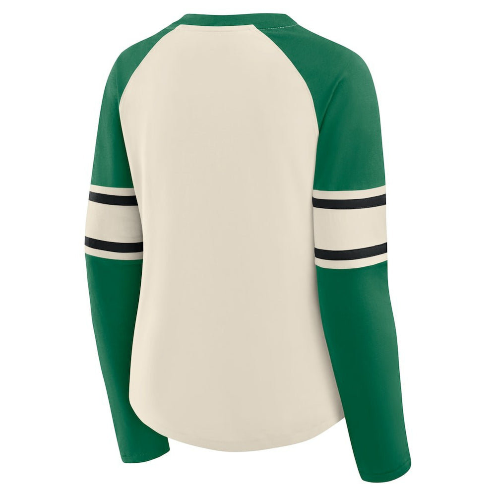 Philadelphia Eagles Women's Hometown Gridiron Hero Raglan Lace-Up V-Neck Long Sleeve T-Shirt Cream/Kelly Green | Fanatics