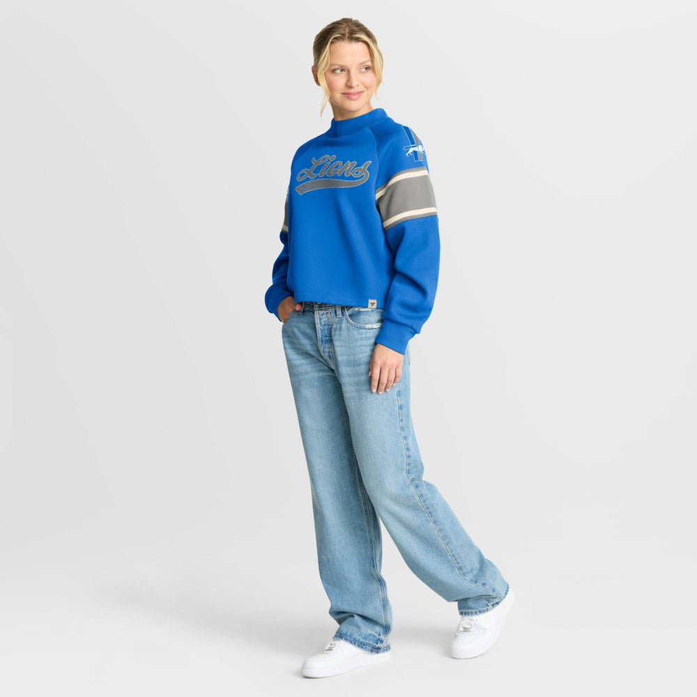 Detroit Lions Oversized Hometown Toss Sweep Mock Neck Pullover Blue | Fanatics