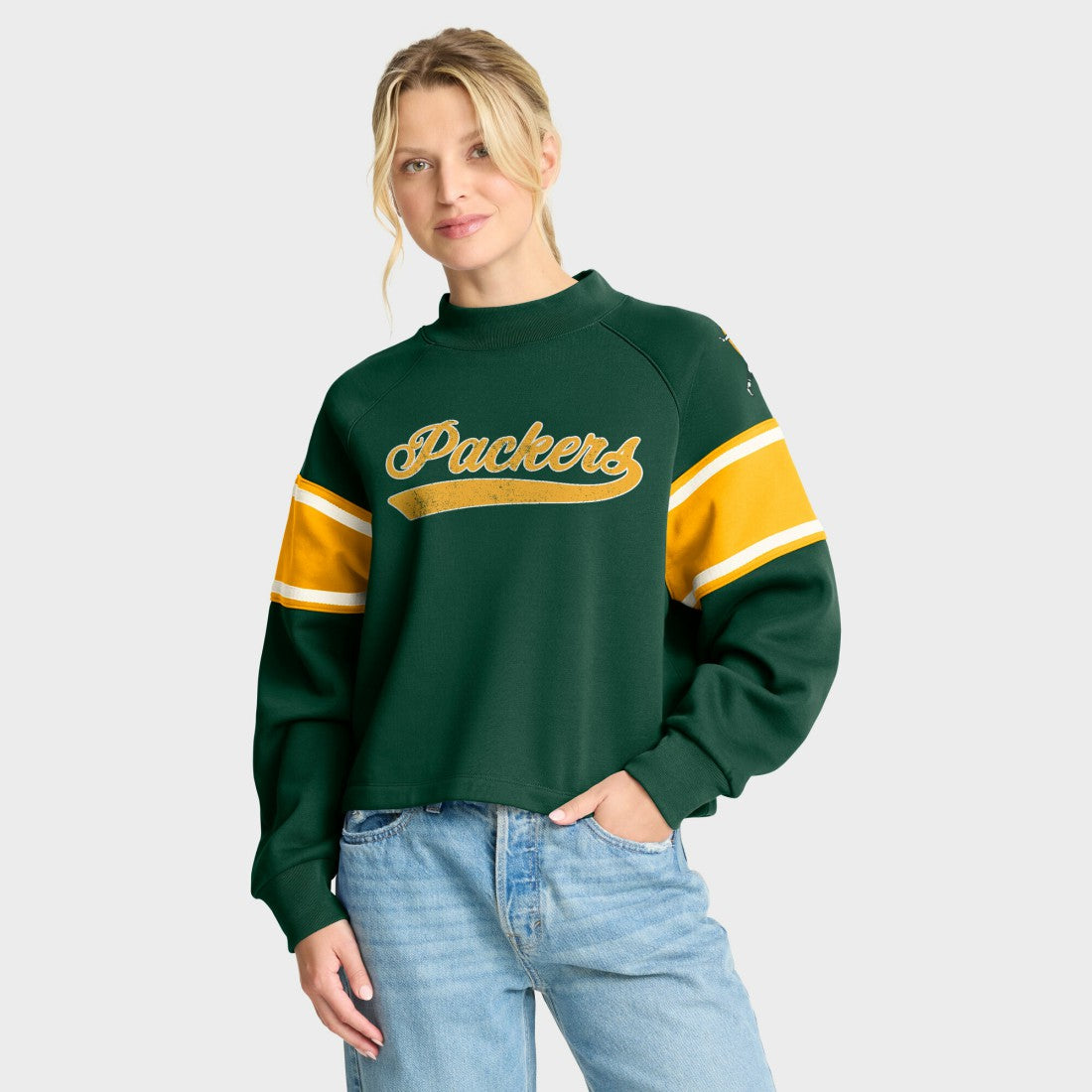 Green Bay Packers Oversized Hometown Toss Sweep Mock Neck Pullover Green | Fanatics
