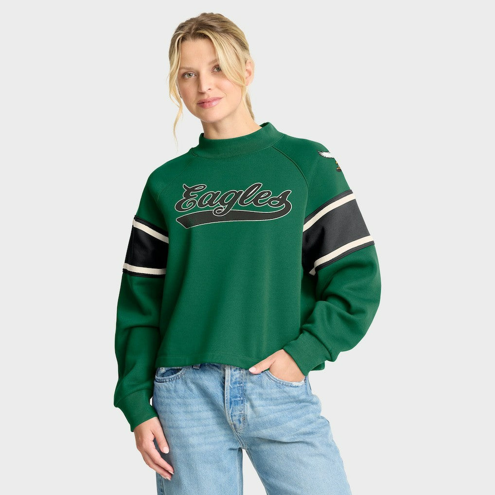Philadelphia Eagles Oversized Hometown Toss Sweep Mock Neck Pullover Kelly Green | Fanatics