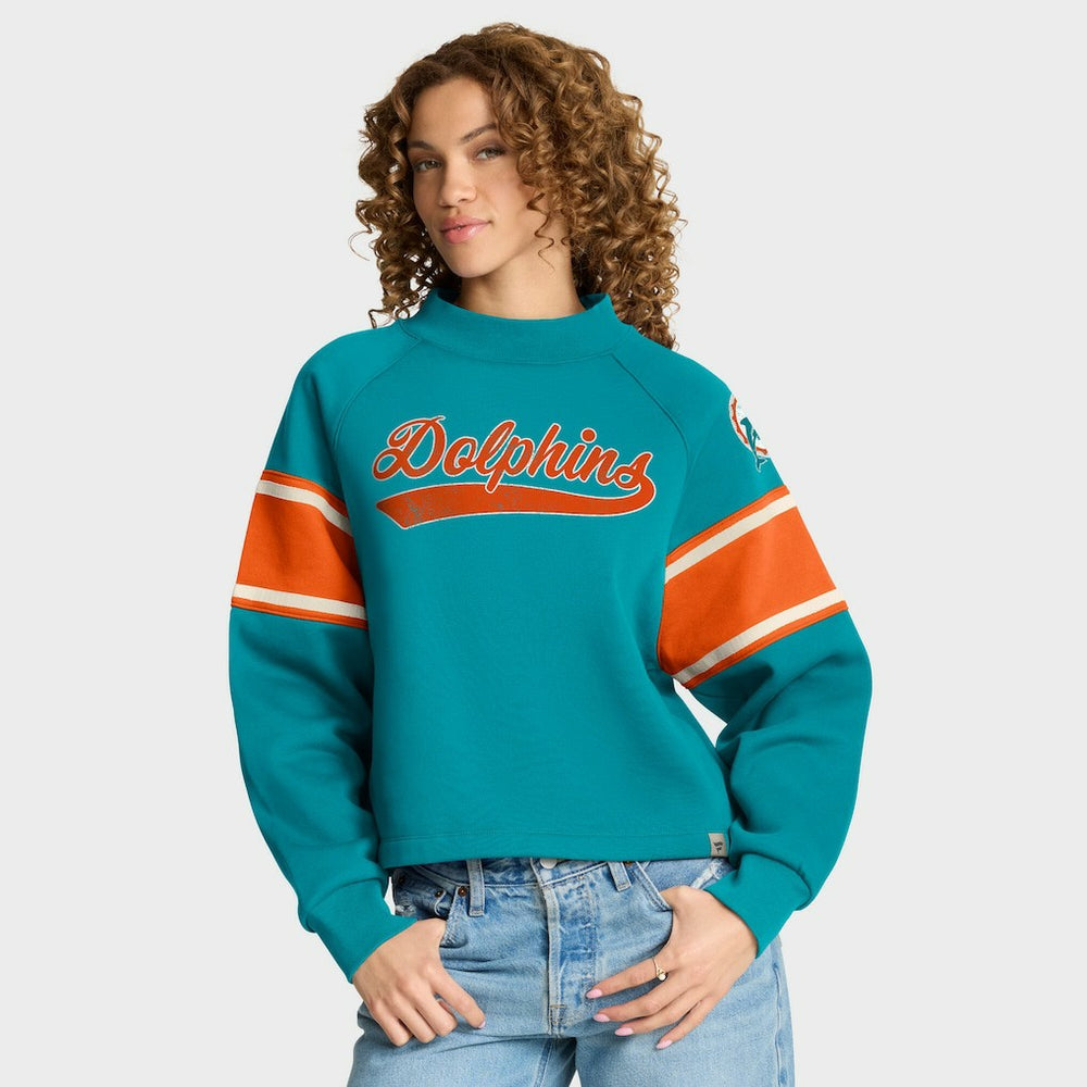 Miami Dolphins Oversized Hometown Toss Sweep Mock Neck Pullover Aqua | Fanatics