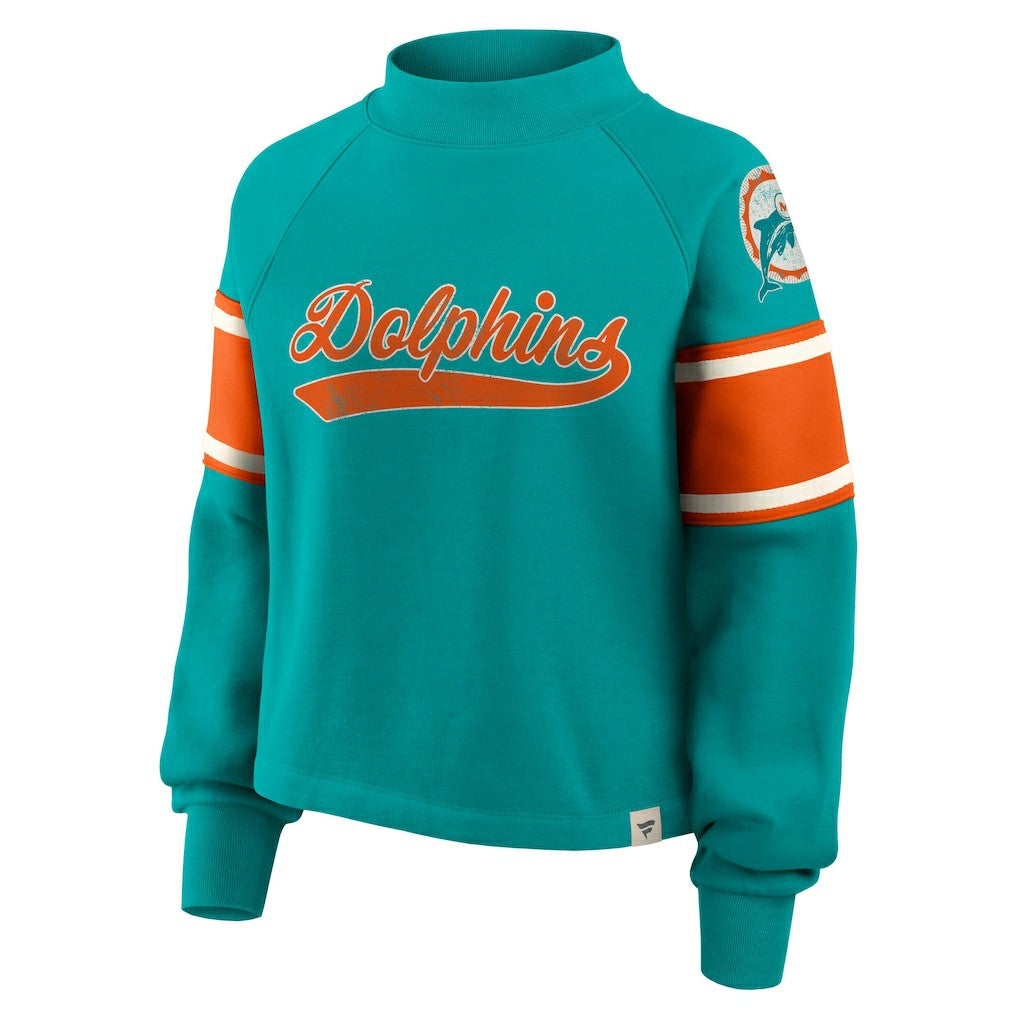 Miami Dolphins Oversized Hometown Toss Sweep Mock Neck Pullover Aqua | Fanatics