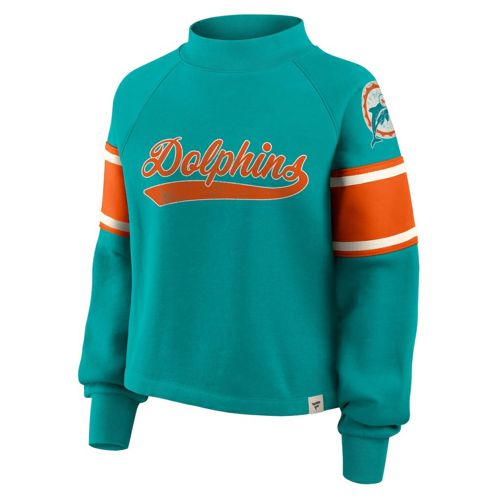Miami Dolphins Oversized Hometown Toss Sweep Mock Neck Pullover Aqua | Fanatics