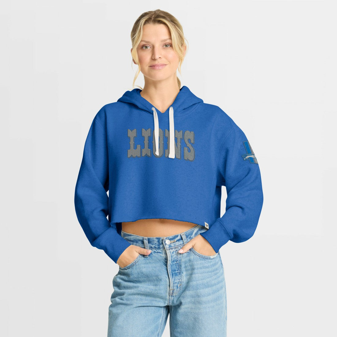 Detroit Lions Women's Oversized Hometown Heritage Cropped Hoodie Blue | Fanatics