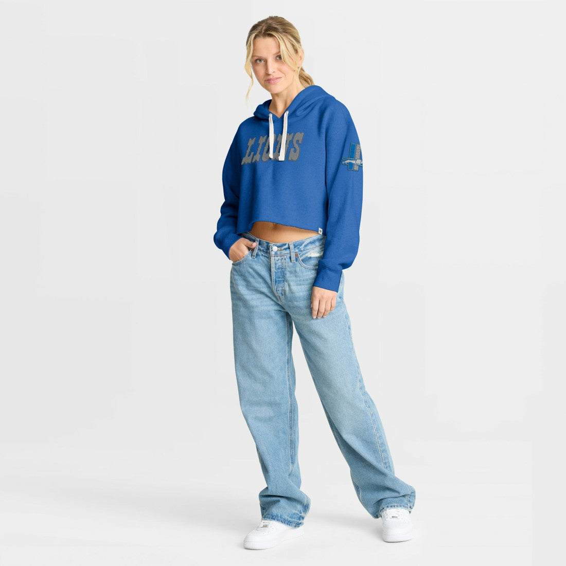 Detroit Lions Women's Oversized Hometown Heritage Cropped Hoodie Blue | Fanatics