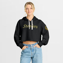 Pittsburgh Steelers Women's Oversized Hometown Heritage Cropped Hoodie Black | Fanatics
