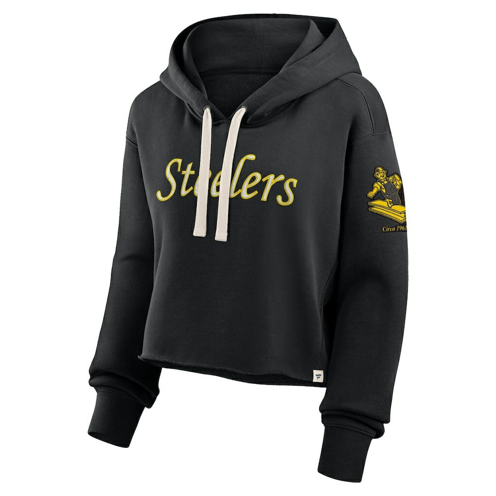 Pittsburgh Steelers Women's Oversized Hometown Heritage Cropped Hoodie Black | Fanatics