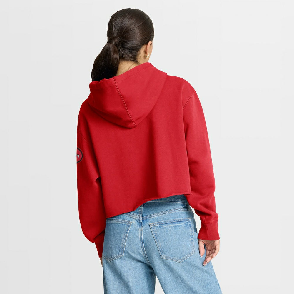 San Francisco 49ers Women's Oversized Hometown Heritage Cropped Hoodie Scarlet | Fanatics
