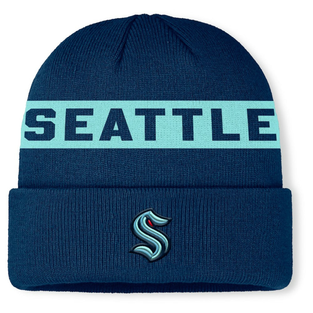 Seattle Kraken Fanatics Authentic Pro Rink Cuffed Knit Hat - Deep Sea Blue - NHL