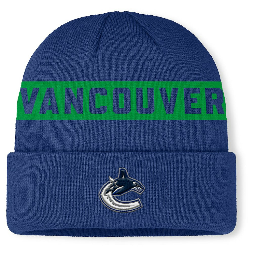 Vancouver Canucks Fanatics Authentic Pro Rink Cuffed Knit Hat - Blue - NHL
