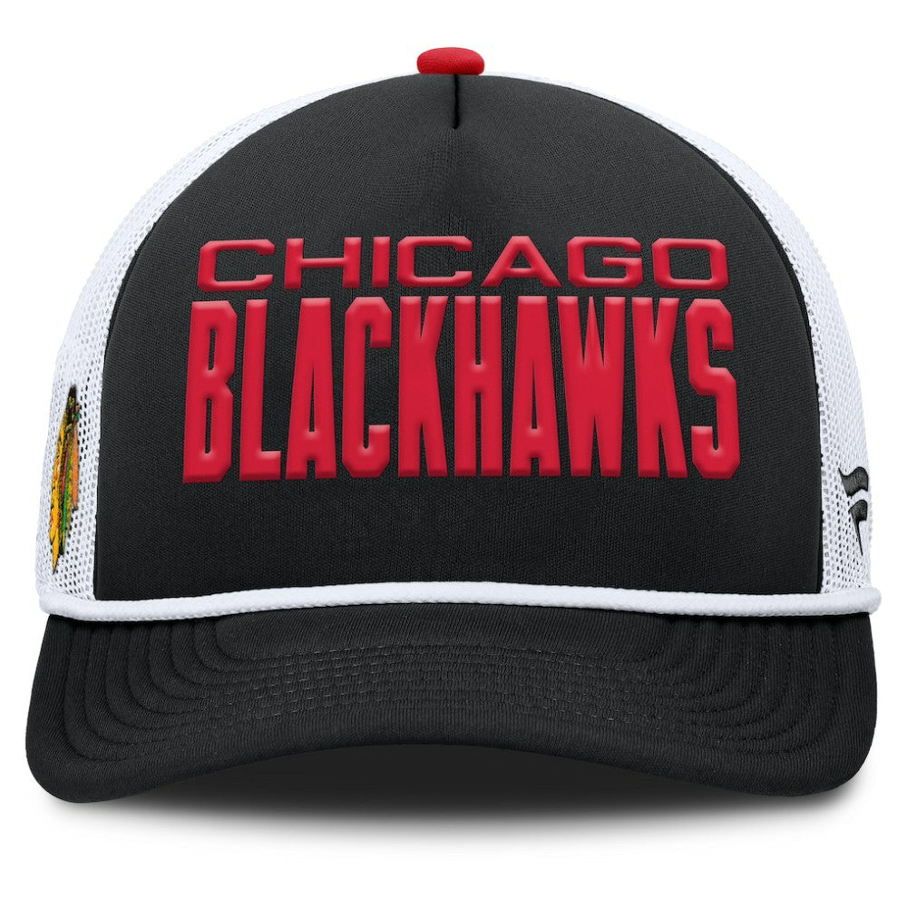 Chicago Blackhawks Fanatics Authentic Pro Rink A-Frame Adjustable Hat - Black/White - NHL
