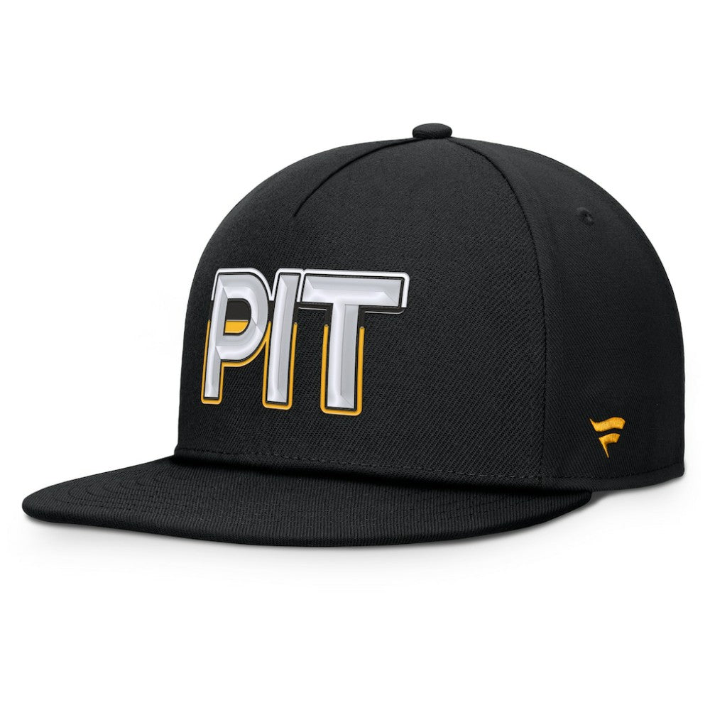 Pittsburgh Penguins Fanatics Authentic Pro Rink Team Code Snapback Hat - Black - NHL