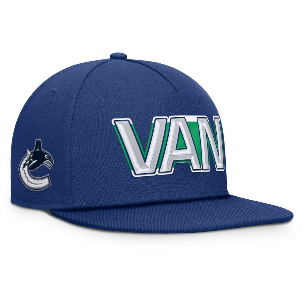 Vancouver Canucks Fanatics Authentic Pro Rink Team Code Snapback Hat - Blue - NHL