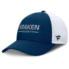 Seattle Kraken Fanatics Authentic Pro Rink Lockup Adjustable Trucker Hat - Deep Sea Blue/White - NHL