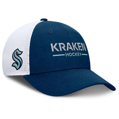 Seattle Kraken Fanatics Authentic Pro Rink Lockup Adjustable Trucker Hat - Deep Sea Blue/White - NHL