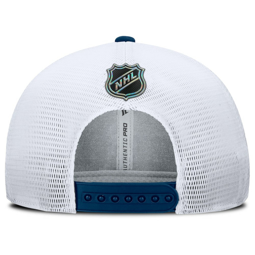 Seattle Kraken Fanatics Authentic Pro Rink Lockup Adjustable Trucker Hat - Deep Sea Blue/White - NHL