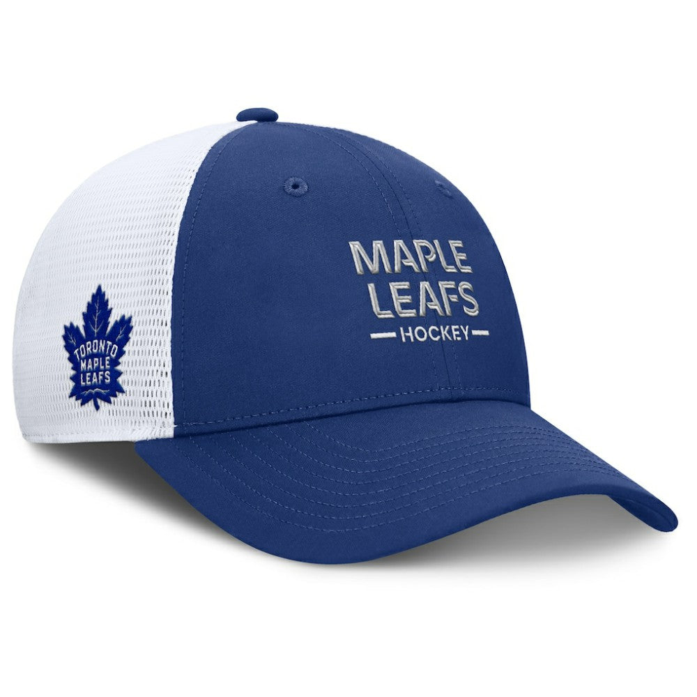 Toronto Maple Leafs Fanatics Authentic Pro Rink Lockup Adjustable Trucker Hat - Blue/White - NHL