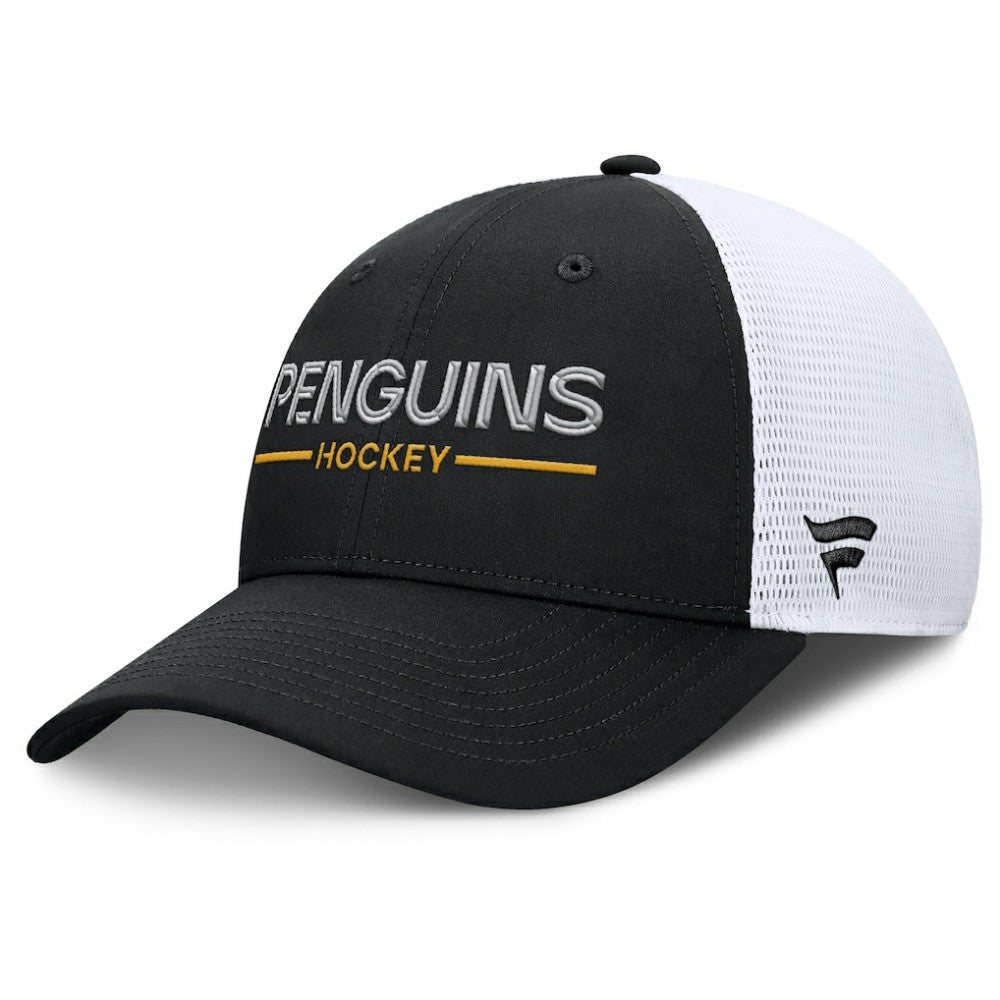 Pittsburgh Penguins Fanatics Authentic Pro Rink Lockup Adjustable Trucker Hat - Black/White - NHL