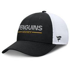 Pittsburgh Penguins Fanatics Authentic Pro Rink Lockup Adjustable Trucker Hat - Black/White - NHL