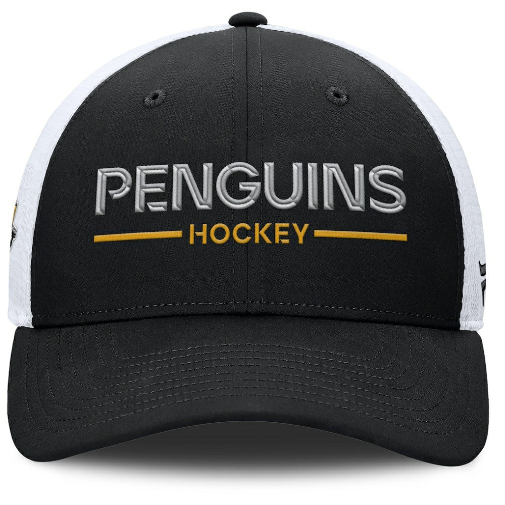 Pittsburgh Penguins Fanatics Authentic Pro Rink Lockup Adjustable Trucker Hat - Black/White - NHL