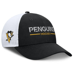 Pittsburgh Penguins Fanatics Authentic Pro Rink Lockup Adjustable Trucker Hat - Black/White - NHL