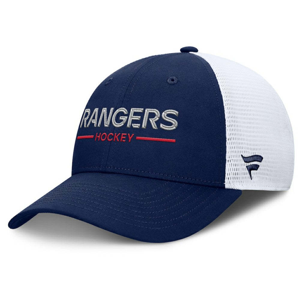 New York Rangers Fanatics Authentic Pro Rink Lockup Adjustable Trucker Hat - Navy/White - NHL