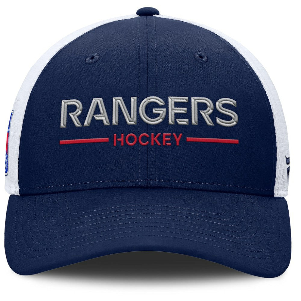 New York Rangers Fanatics Authentic Pro Rink Lockup Adjustable Trucker Hat - Navy/White - NHL