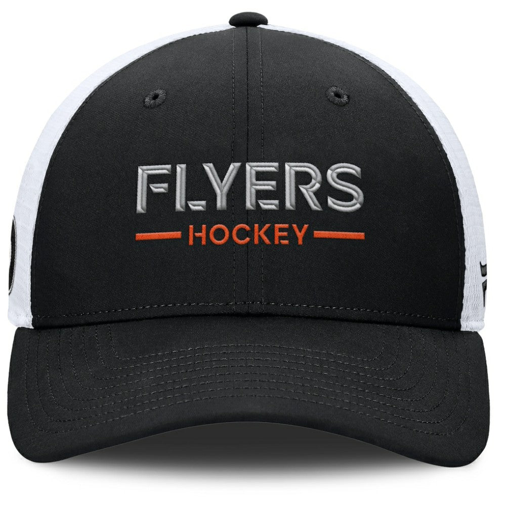 Philadelphia Flyers Fanatics Authentic Pro Rink Lockup Adjustable Trucker Hat - Black/White - NHL
