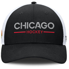 Chicago Blackhawks Fanatics Authentic Pro Rink Lockup Adjustable Trucker Hat - Black/White - NHL