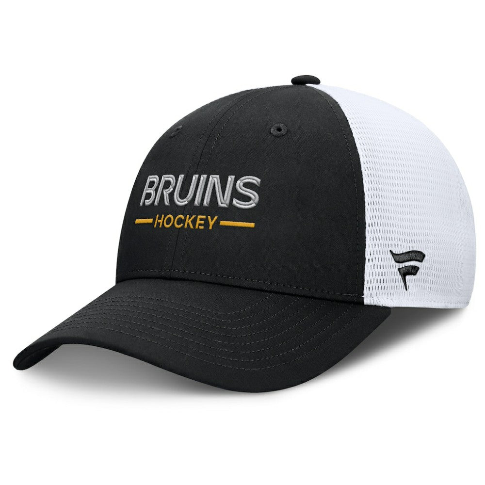 Boston Bruins Fanatics Authentic Pro Rink Lockup Adjustable Trucker Hat - Black/White - NHL