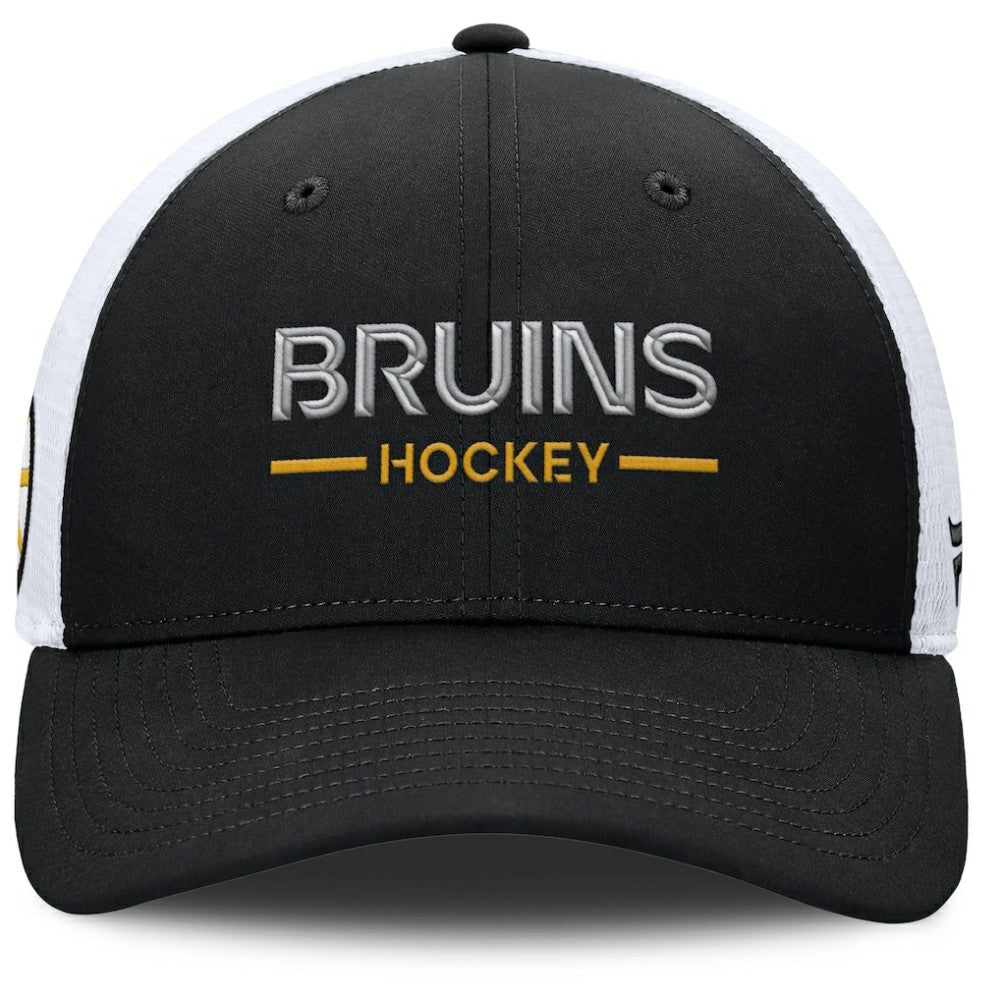 Boston Bruins Fanatics Authentic Pro Rink Lockup Adjustable Trucker Hat - Black/White - NHL